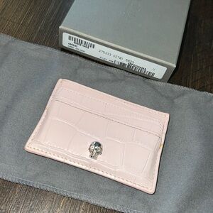 {Alexander McQueen Embossed Croc Card Holder in Pale Pink}